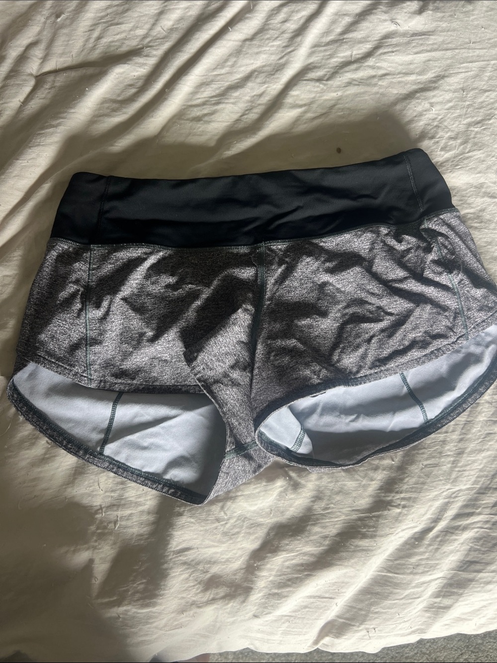 lululemon athletica Heather Gray Running Shorts with Black Waistband